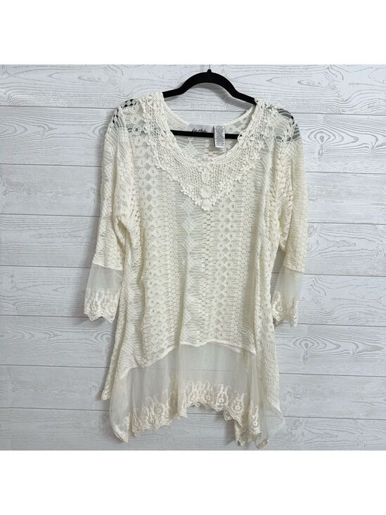 Le Moda Tops - LeModa Women’s Ivory Shear & Lace Boho Top. Size M